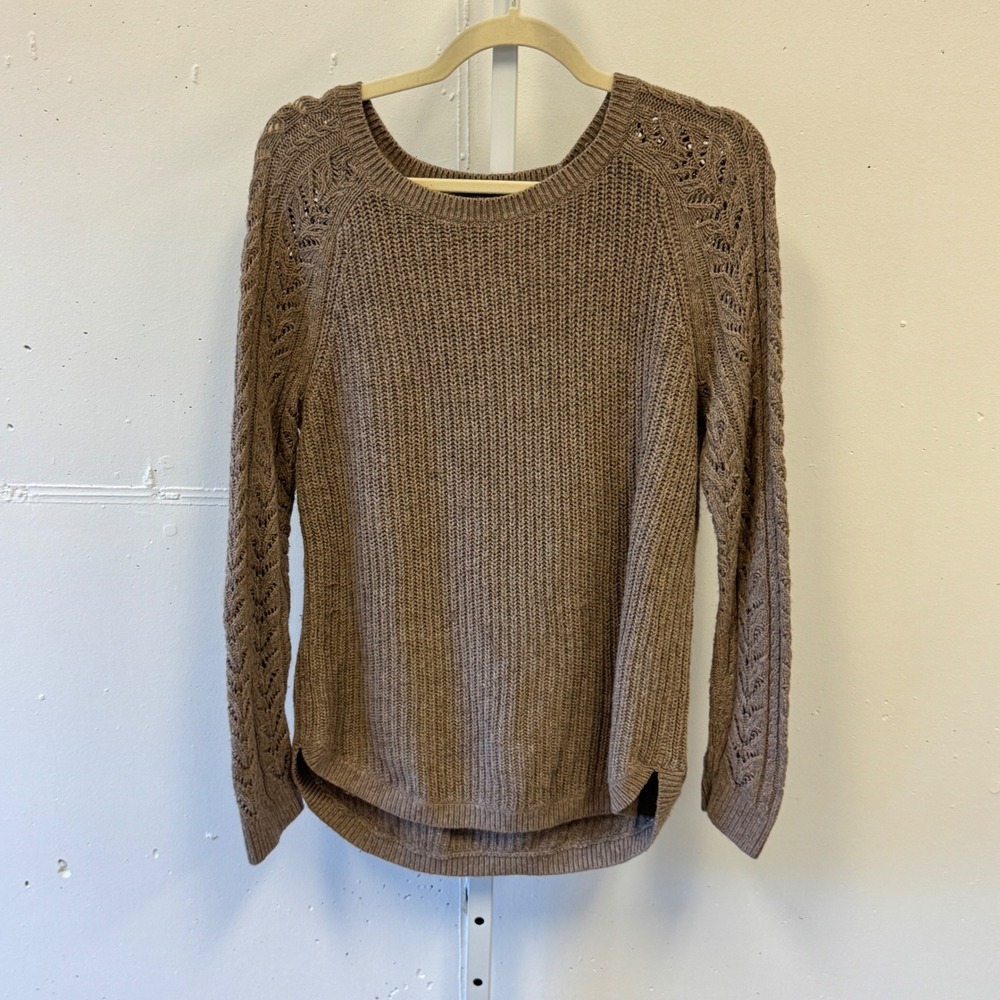 LOFT Ann Taylor Brown Cotton Camel Hair Blend Pointelle Raglan Sweater Women's M
